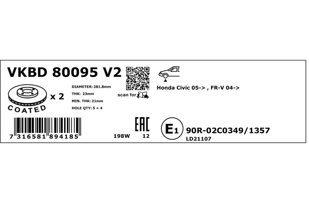 Discos de freno SKF ref. VKBD 80095 V2